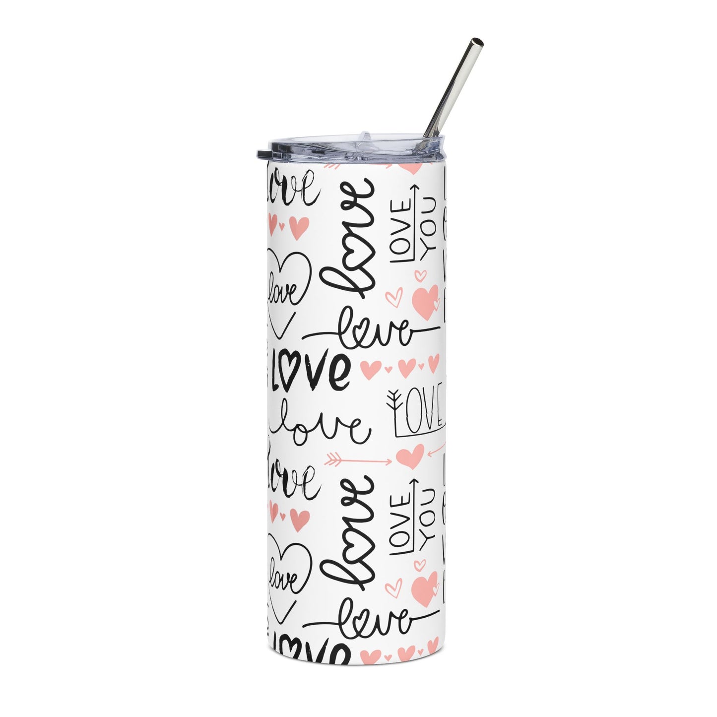 20oz Stainless Tumbler - Handwritten "Love" Hearts Design | Valentine Travel Cup