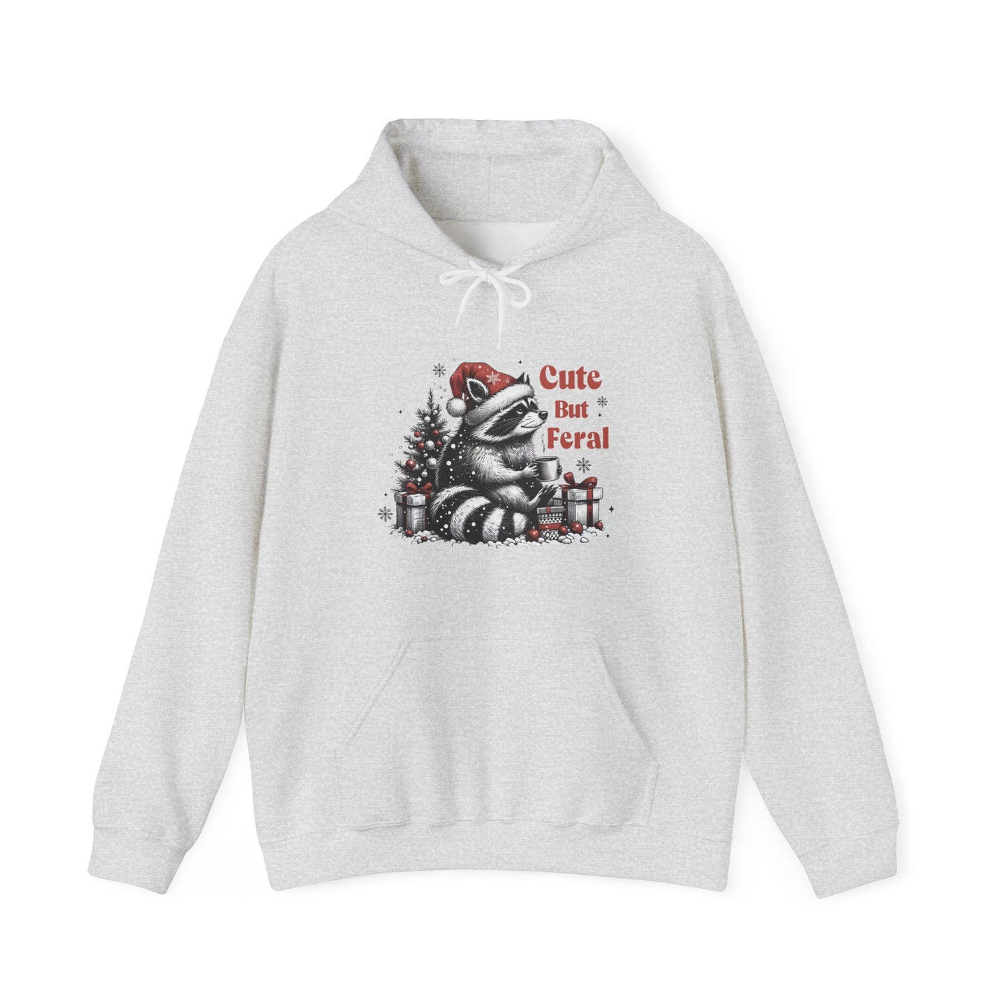 Cute But Feral Raccoon Holiday Hoodie — Christmas Animal Graphic Sweatshirt