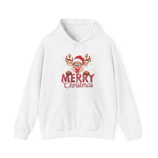 Christmas Reindeer Hoodie - 'Merry Christmas' Cute Santa Reindeer Holiday Sweatshirt
