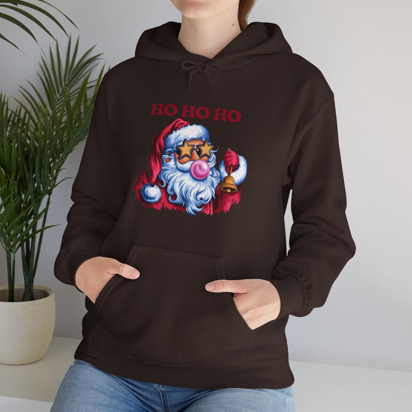 Santa 'Ho Ho Ho' Graphic Hoodie — Festive Retro Santa Pullover for Christmas
