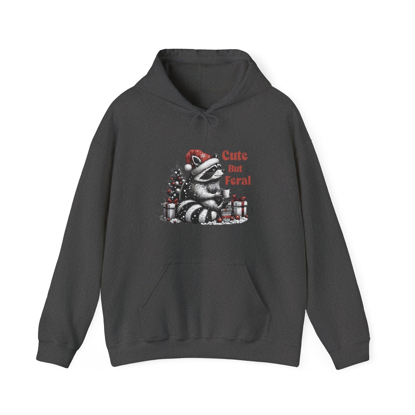 Cute But Feral Raccoon Holiday Hoodie — Christmas Animal Graphic Sweatshirt