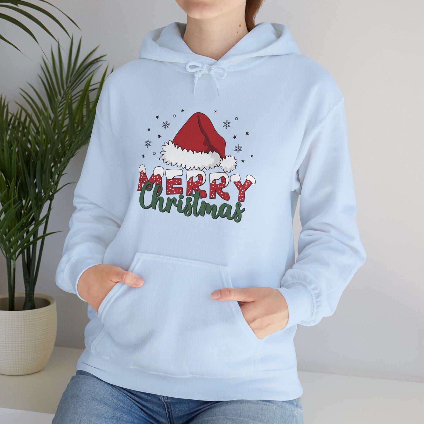Christmas Hoodie - 'Merry Christmas' Santa Hat Holiday Sweatshirt