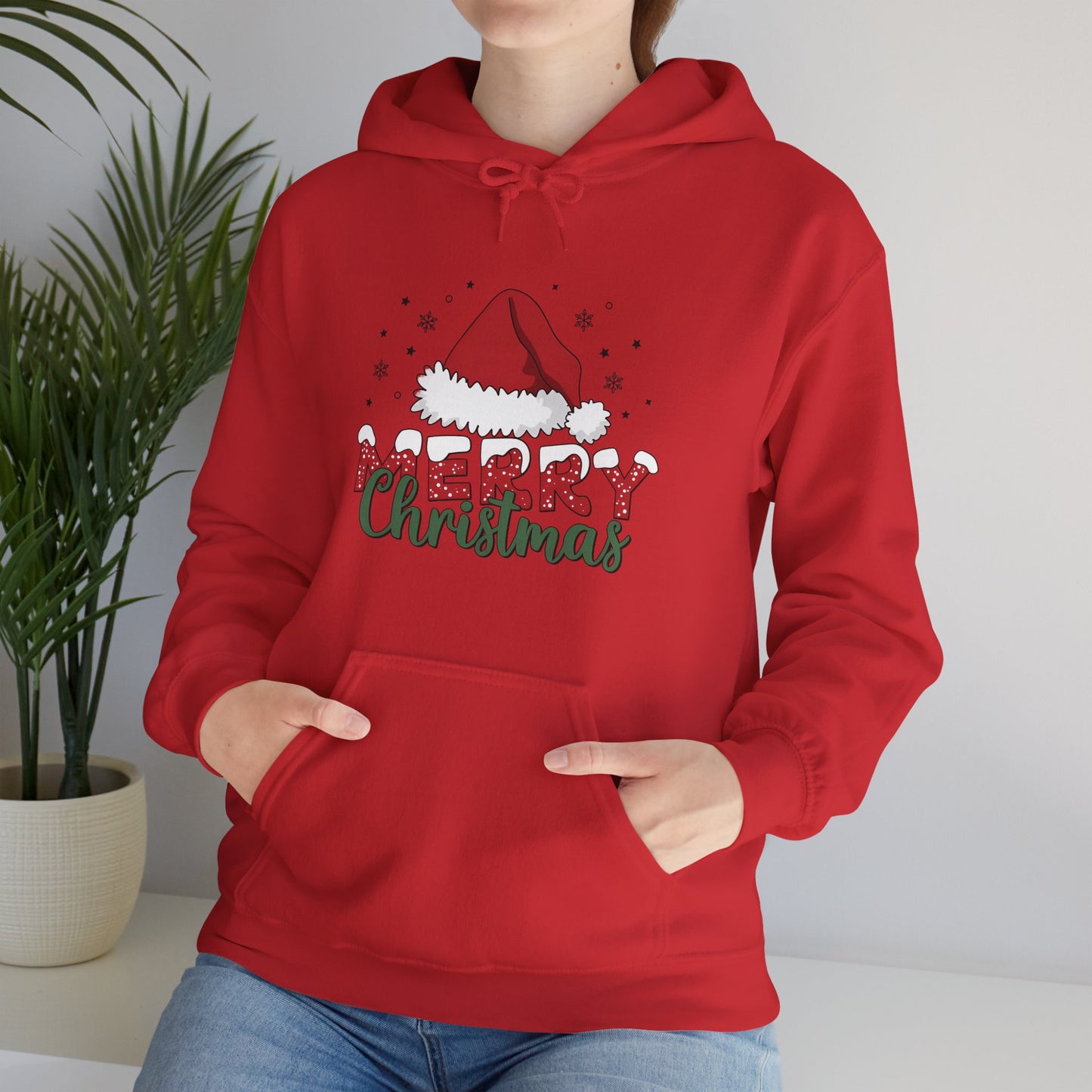 Christmas Hoodie - 'Merry Christmas' Santa Hat Holiday Sweatshirt