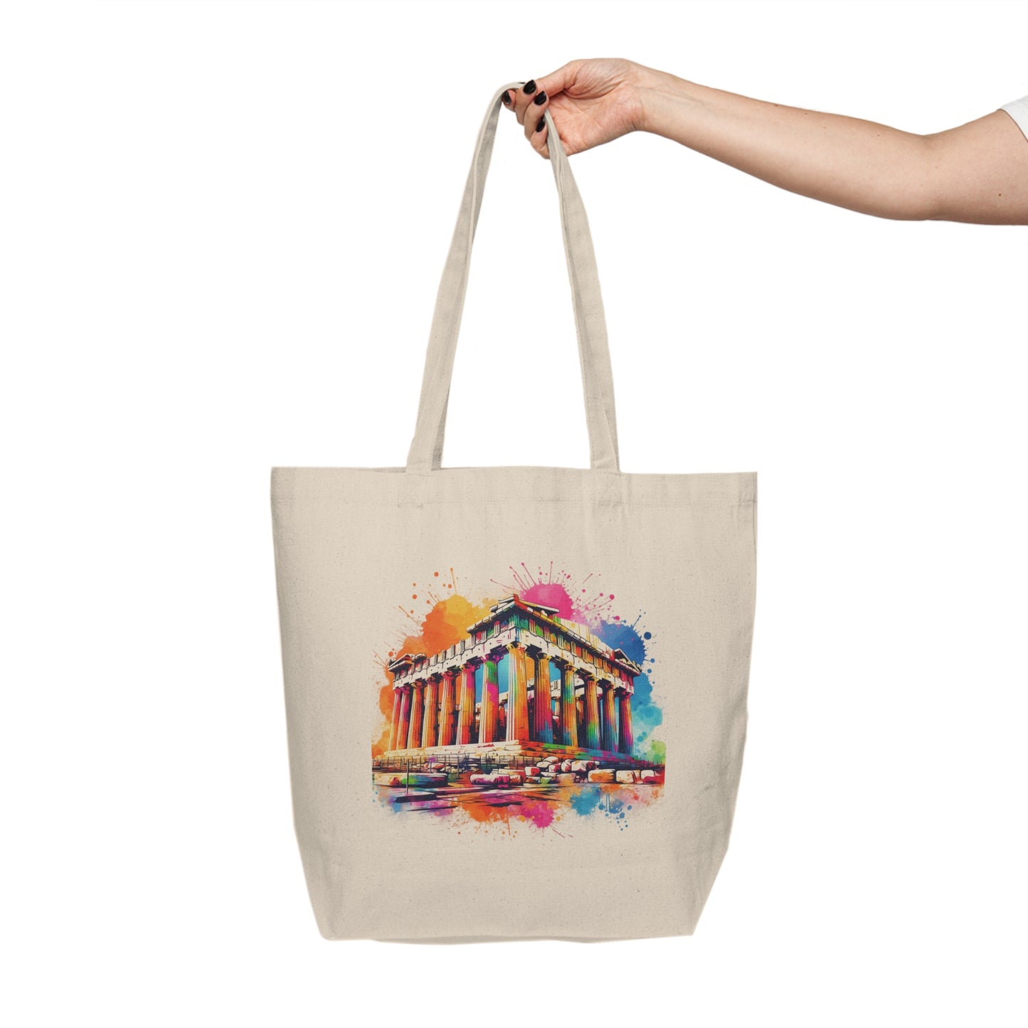 Colorful Parthenon Canvas Tote - Greek Landmark Watercolor Shopping Bag