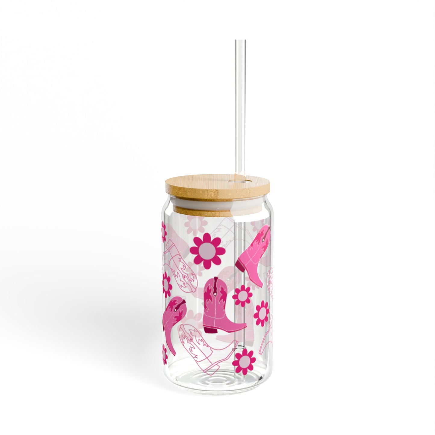 16oz Sipper Glass — Pink Cowgirl Boots & Flowers Travel Tumbler
