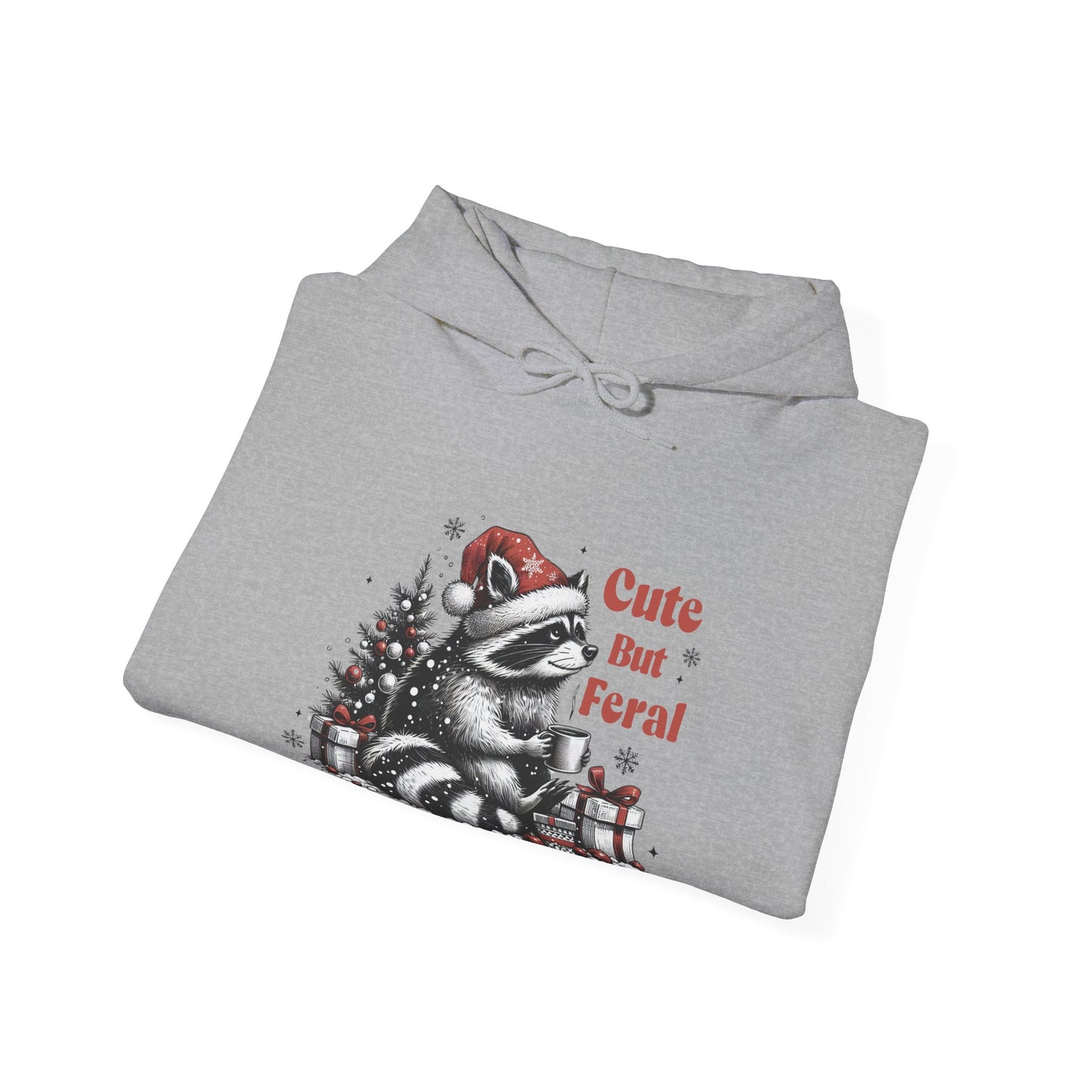 Cute But Feral Raccoon Holiday Hoodie — Christmas Animal Graphic Sweatshirt