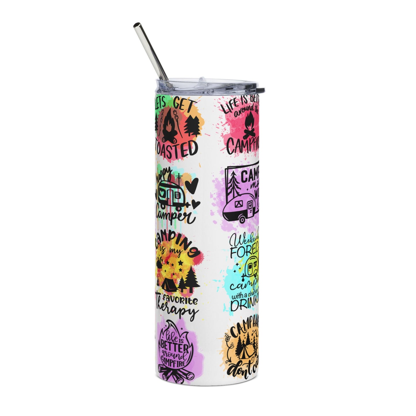 20oz Camping Tumbler — Colorful "LOVE" Camper Stainless Steel Travel Cup
