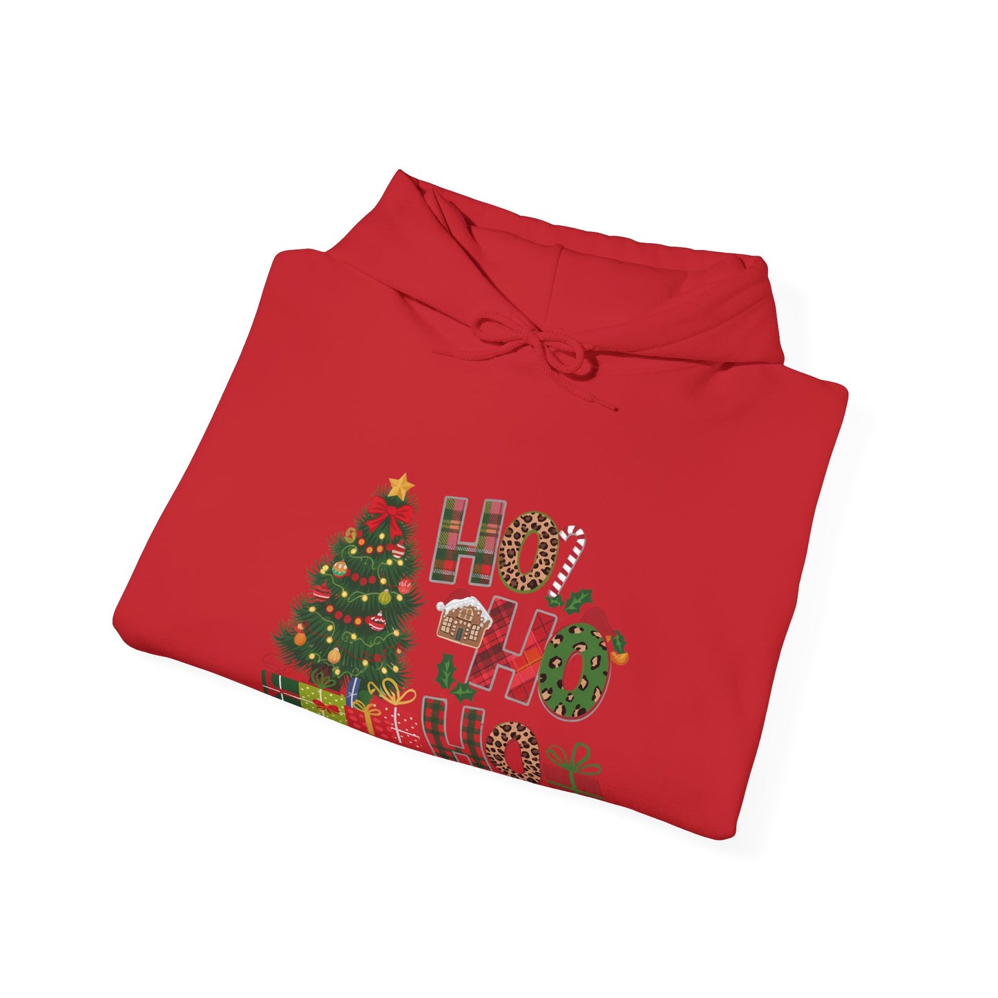 Christmas 'Ho Ho Ho' Hoodie with Tree & Gifts - Festive Holiday Sweatshirt