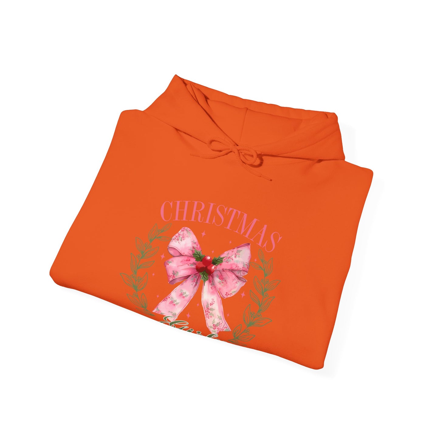 Christmas Girly Hoodie – Pink Bow Wreath Holiday Sweatshirt