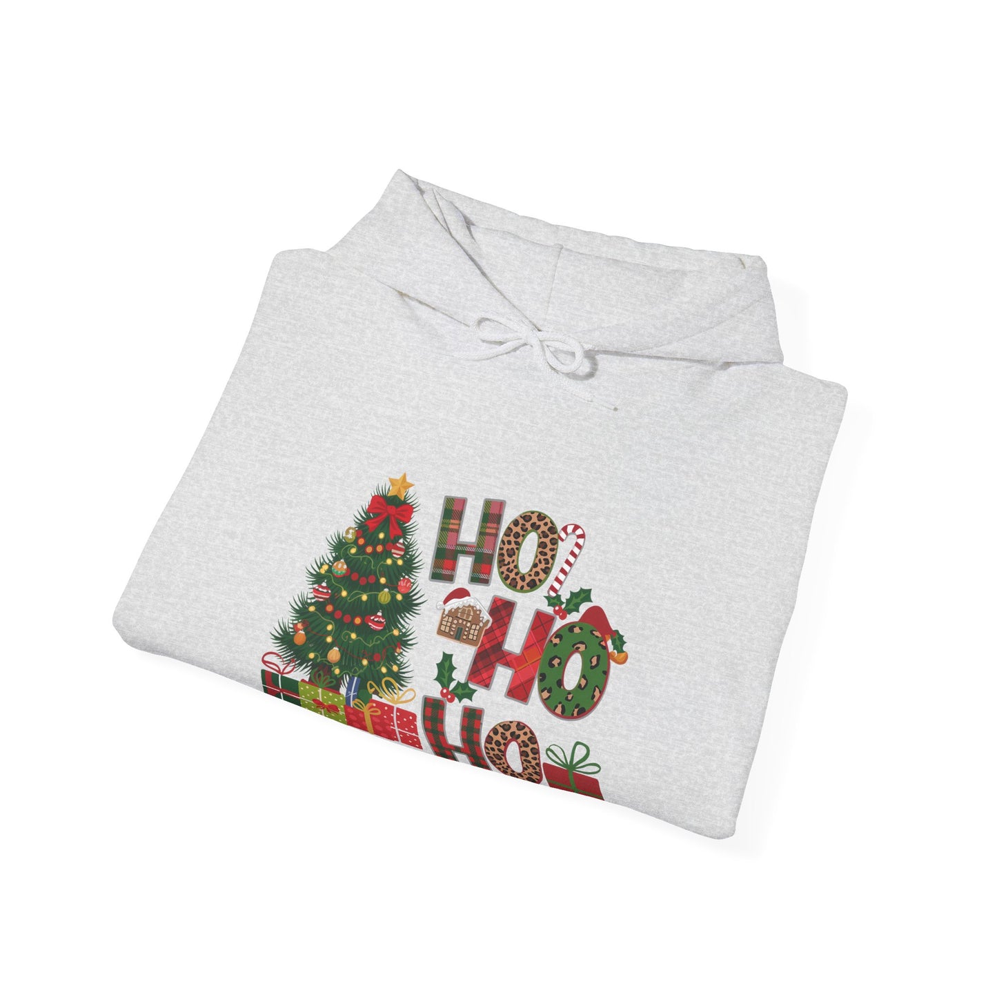 Christmas 'Ho Ho Ho' Hoodie with Tree & Gifts - Festive Holiday Sweatshirt