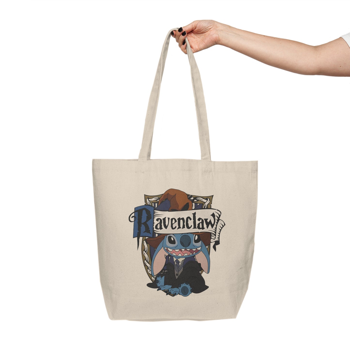 Ravenclaw Canvas Tote Bag – Cute Wizard Stitch Character School Crest Eco Shopper