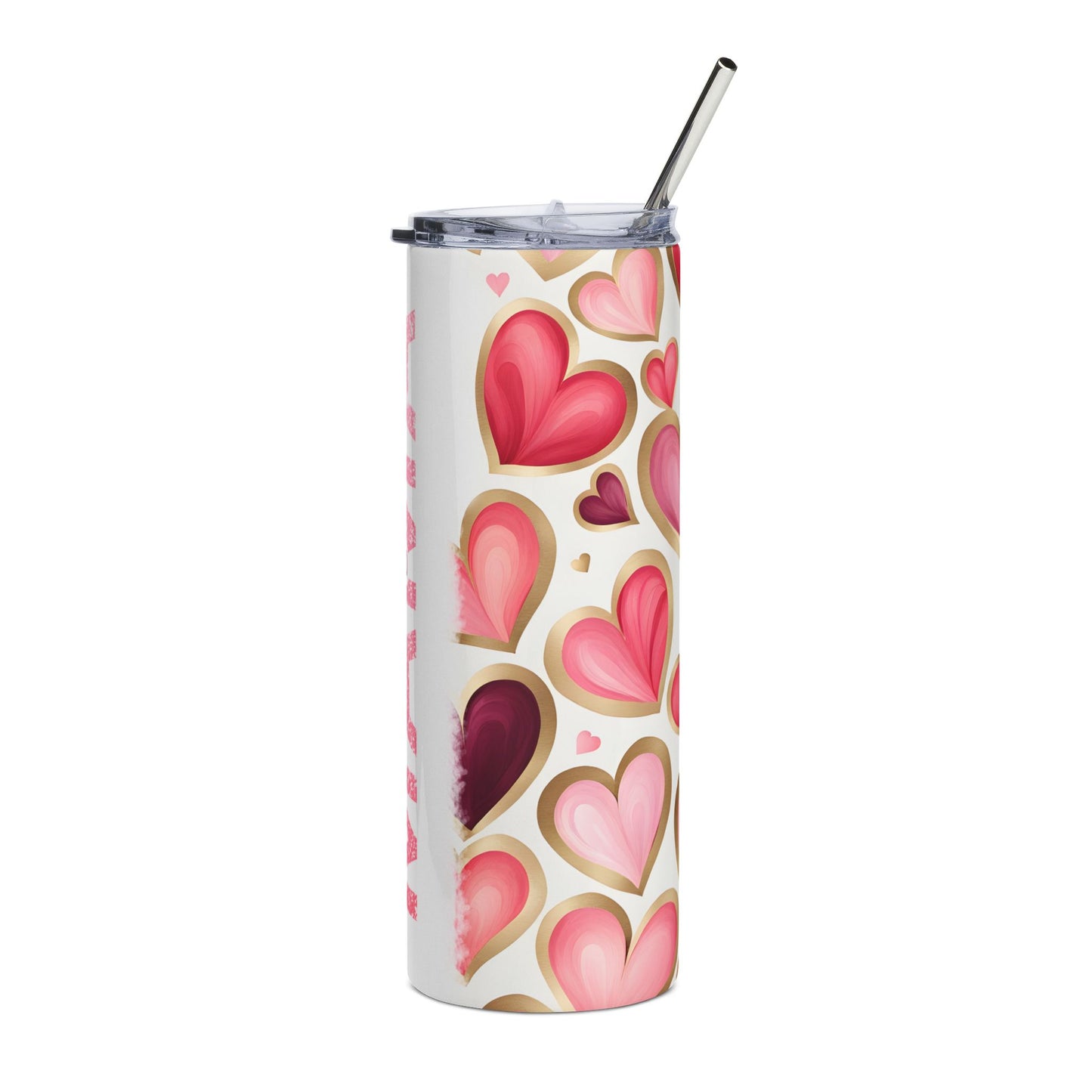 20oz Stainless Steel Tumbler — Pink Hearts 'MAMA' Glitter Script Travel Cup