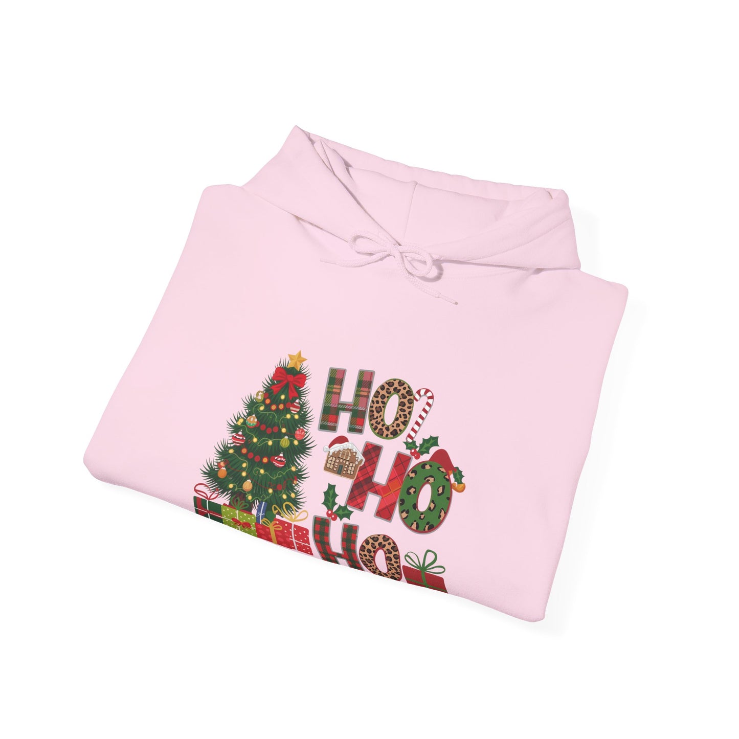 Christmas 'Ho Ho Ho' Hoodie with Tree & Gifts - Festive Holiday Sweatshirt