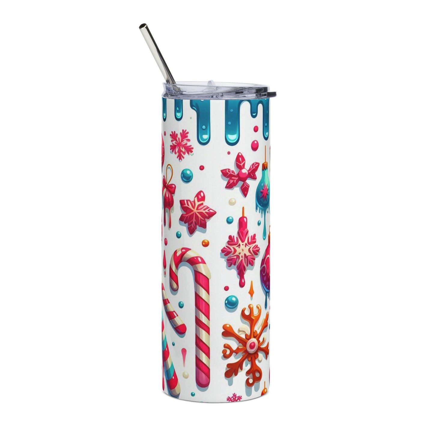 20oz Holiday Candy Cane Stainless Steel Tumbler — Christmas Ornaments & Drip Design
