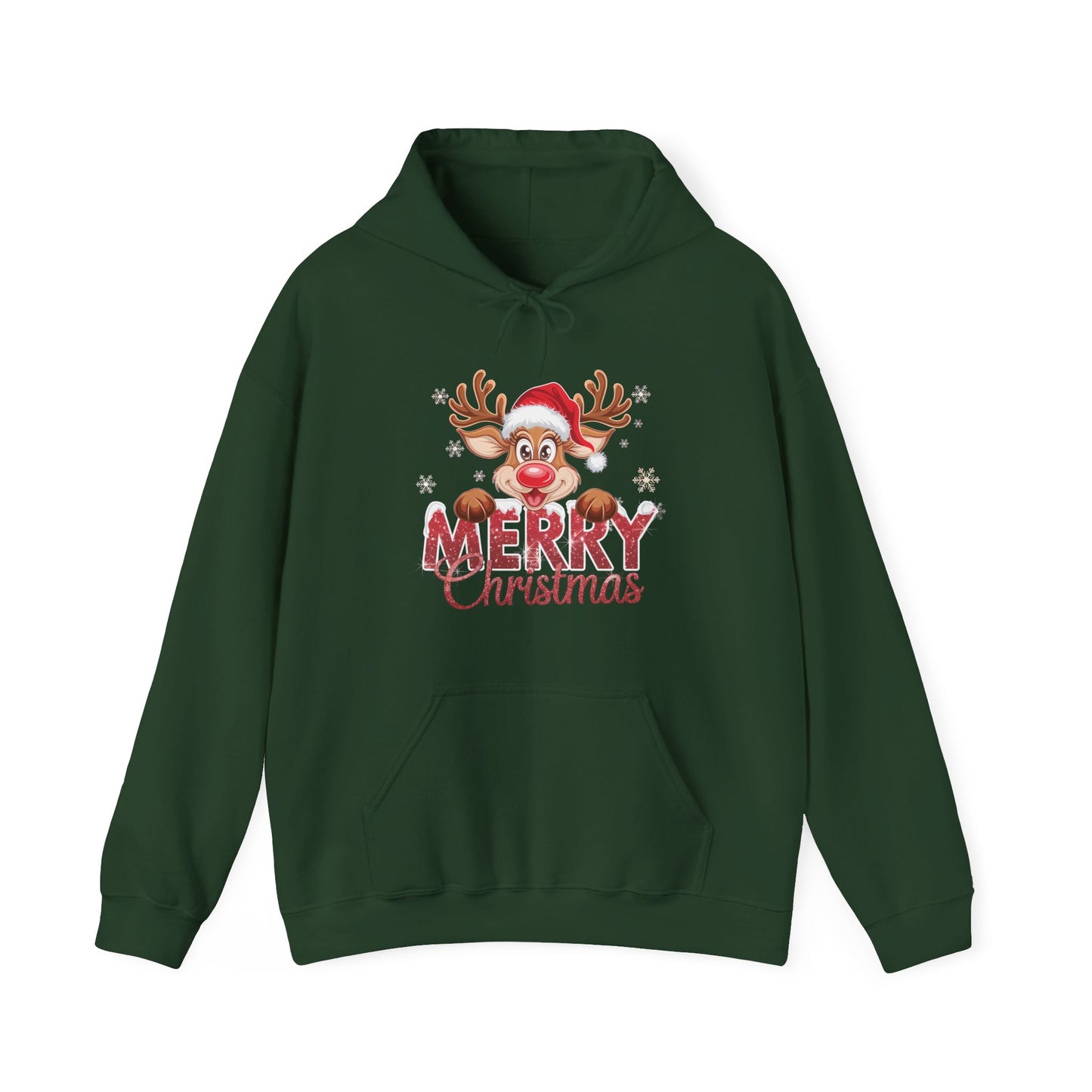 Christmas Reindeer Hoodie - 'Merry Christmas' Cute Santa Reindeer Holiday Sweatshirt