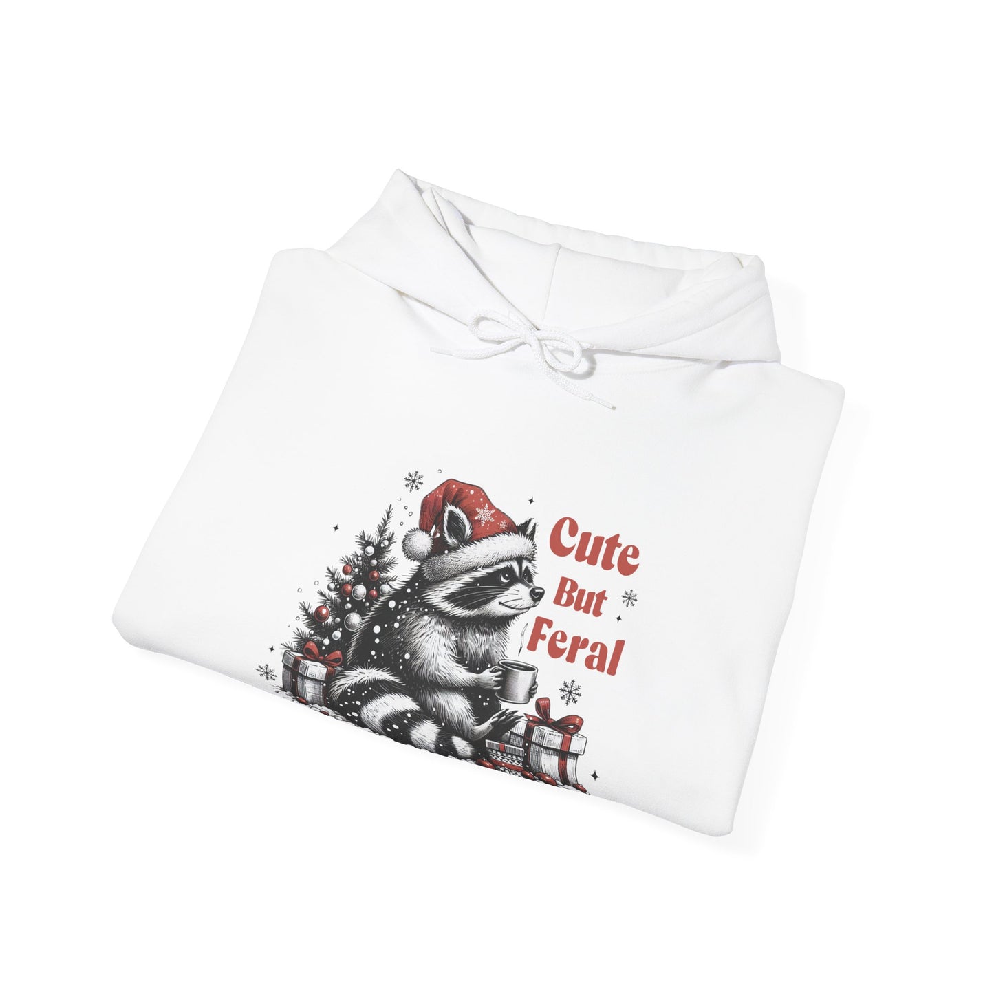 Cute But Feral Raccoon Holiday Hoodie — Christmas Animal Graphic Sweatshirt