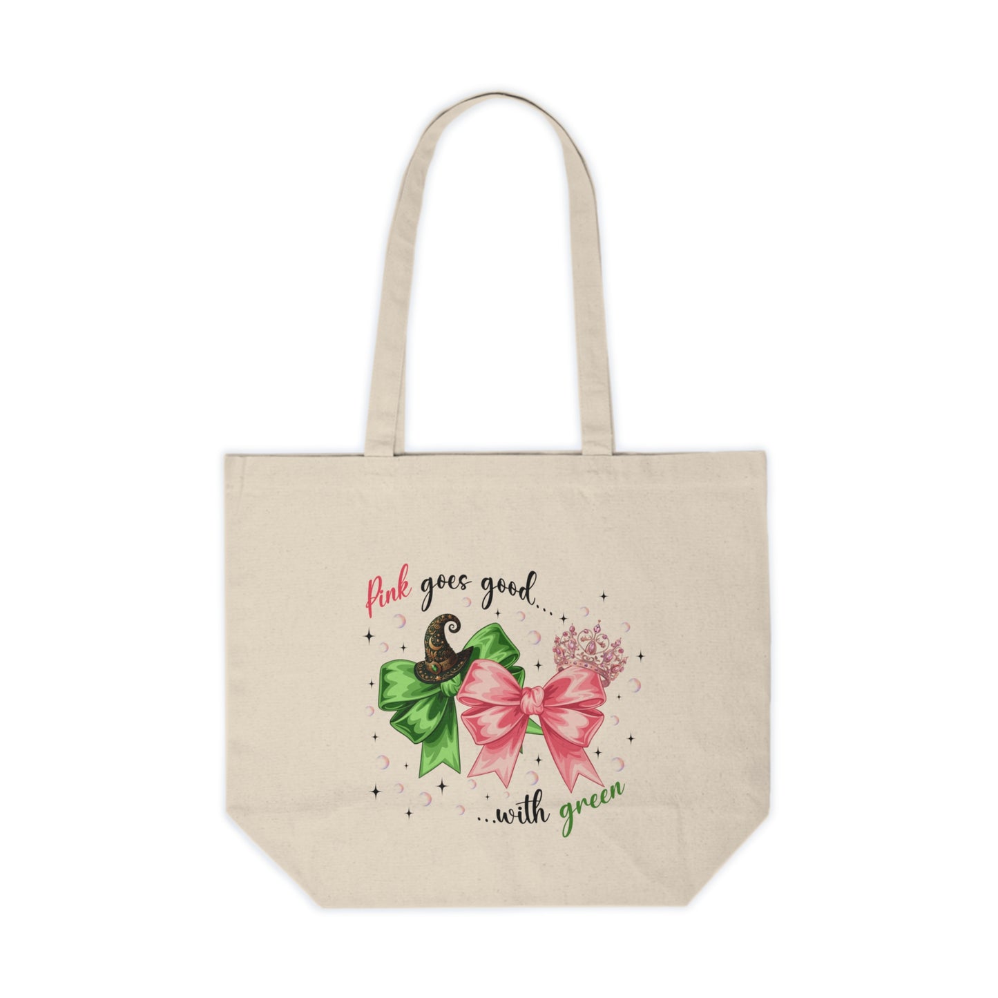 Canvas Tote Bag — "Pink Goes Good... with Green" Festive Bow Shopper