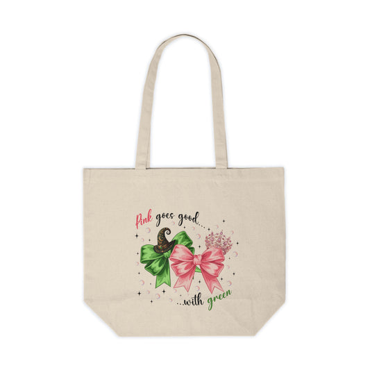 Canvas Tote Bag — "Pink Goes Good... with Green" Festive Bow Shopper