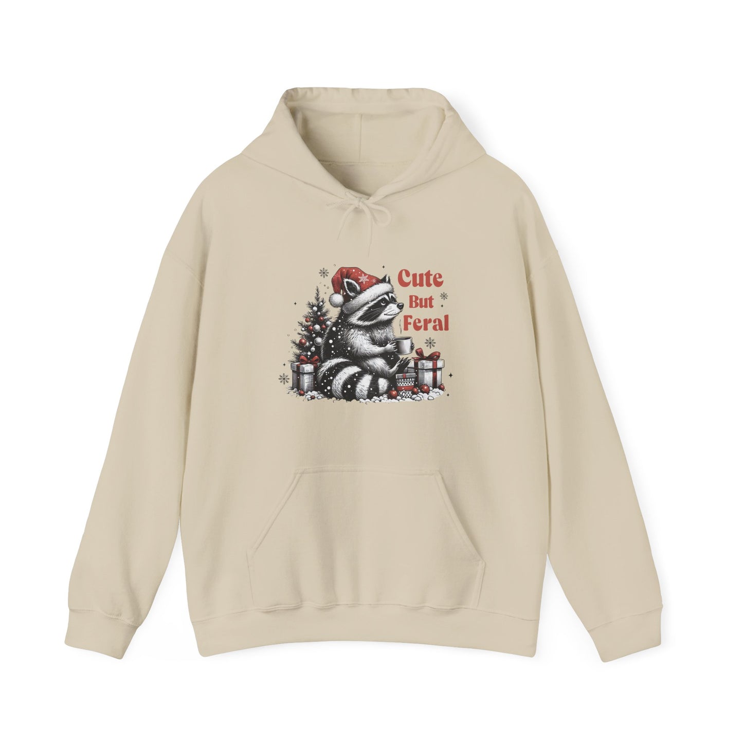 Cute But Feral Raccoon Holiday Hoodie — Christmas Animal Graphic Sweatshirt