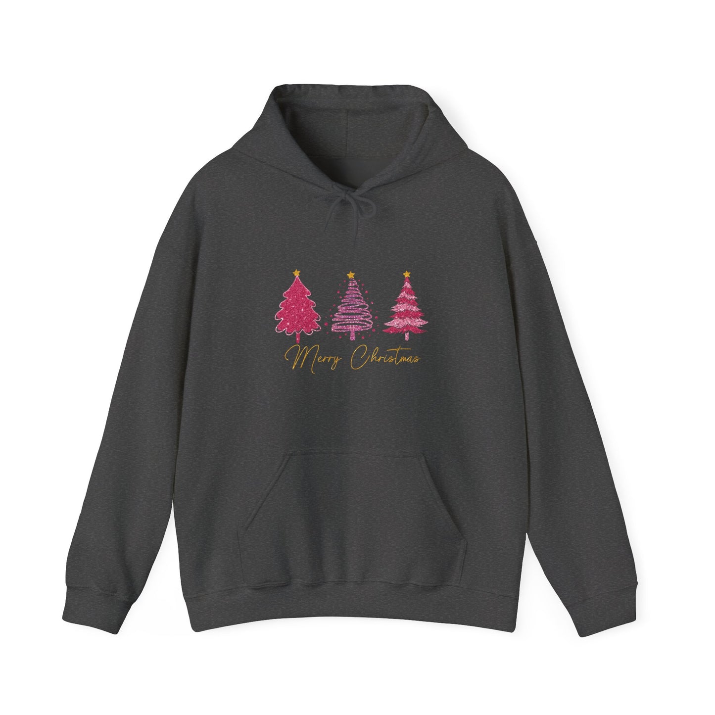 Christmas Pink Tree Hoodie — Merry Christmas Script Holiday Sweatshirt