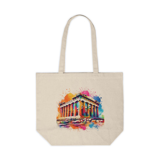 Colorful Parthenon Canvas Tote - Greek Landmark Watercolor Shopping Bag