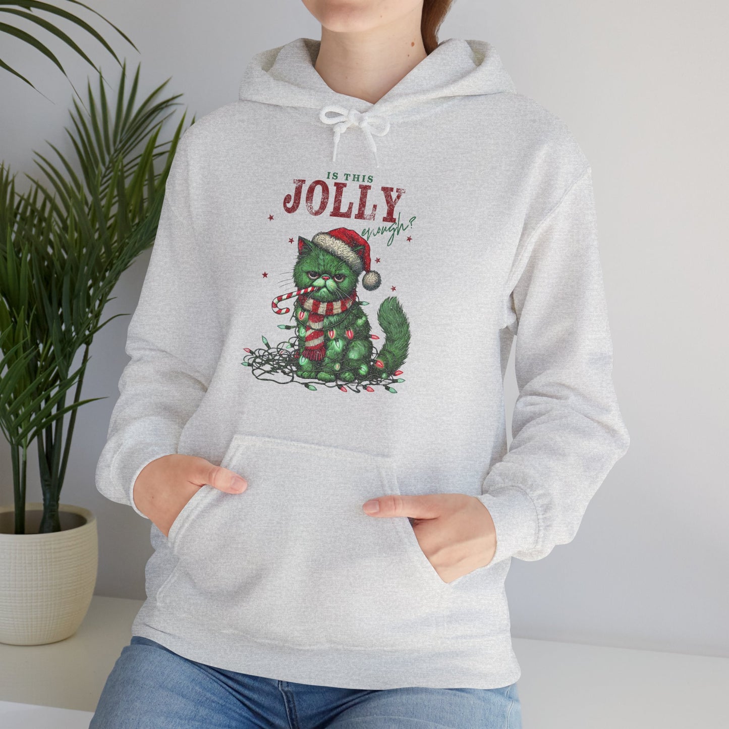 Holiday Dino Hoodie - "Be Jolly" Cute Christmas T-Rex Sweatshirt