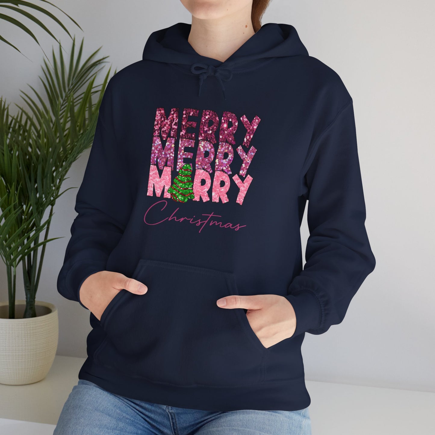 Merry Merry Merry Christmas Hoodie — Festive Floral Holiday Sweatshirt