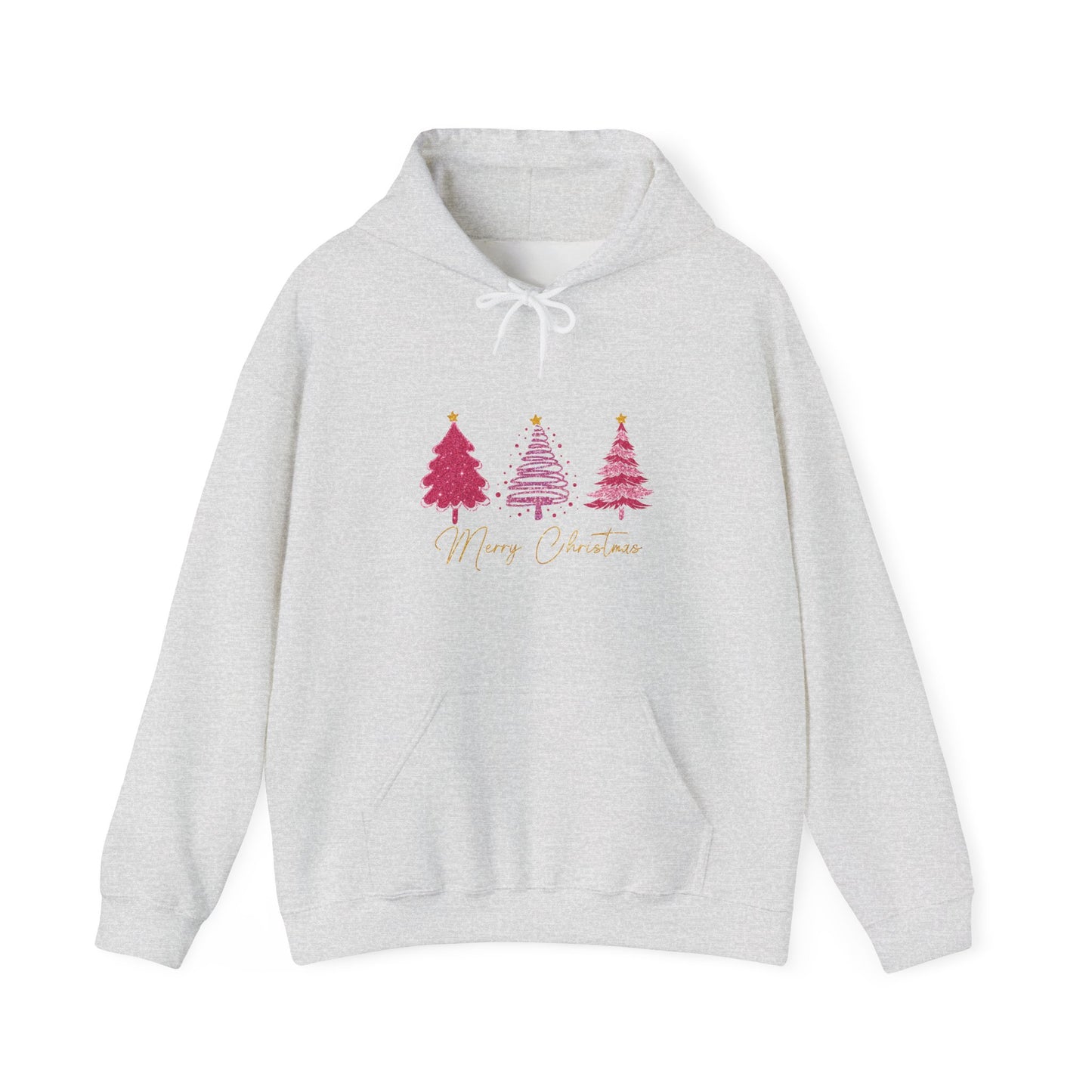 Christmas Pink Tree Hoodie — Merry Christmas Script Holiday Sweatshirt