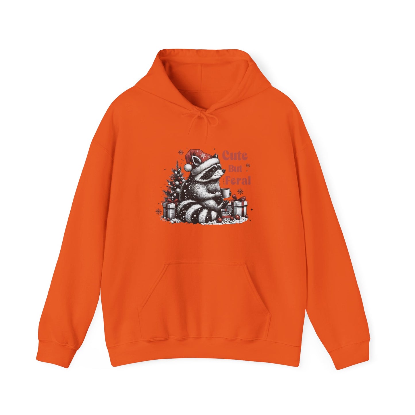 Cute But Feral Raccoon Holiday Hoodie — Christmas Animal Graphic Sweatshirt