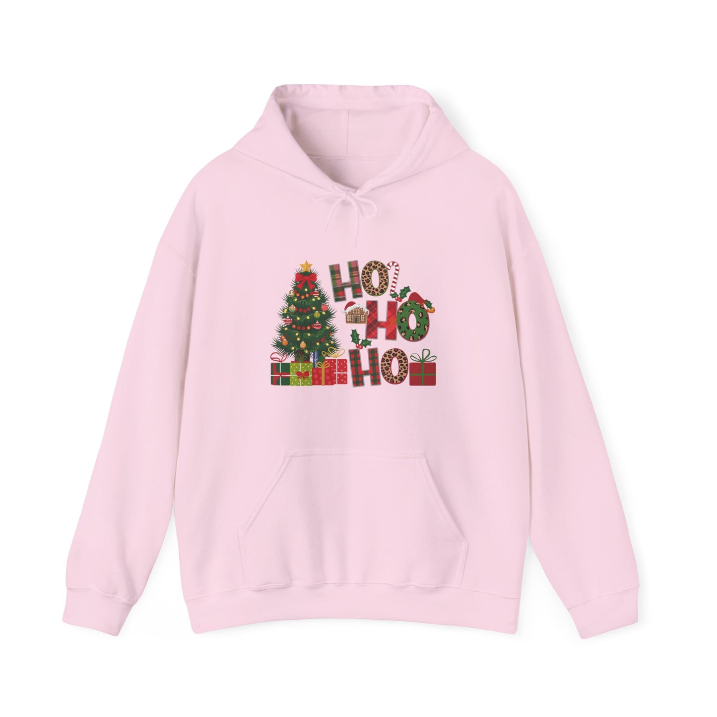 Christmas 'Ho Ho Ho' Hoodie with Tree & Gifts - Festive Holiday Sweatshirt