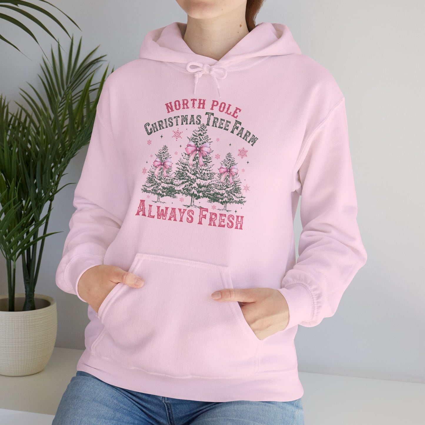 Christmas Tree Farm Hoodie - "North Pole Christmas Tree Farm Always Fresh" Cozy Holiday Pullover