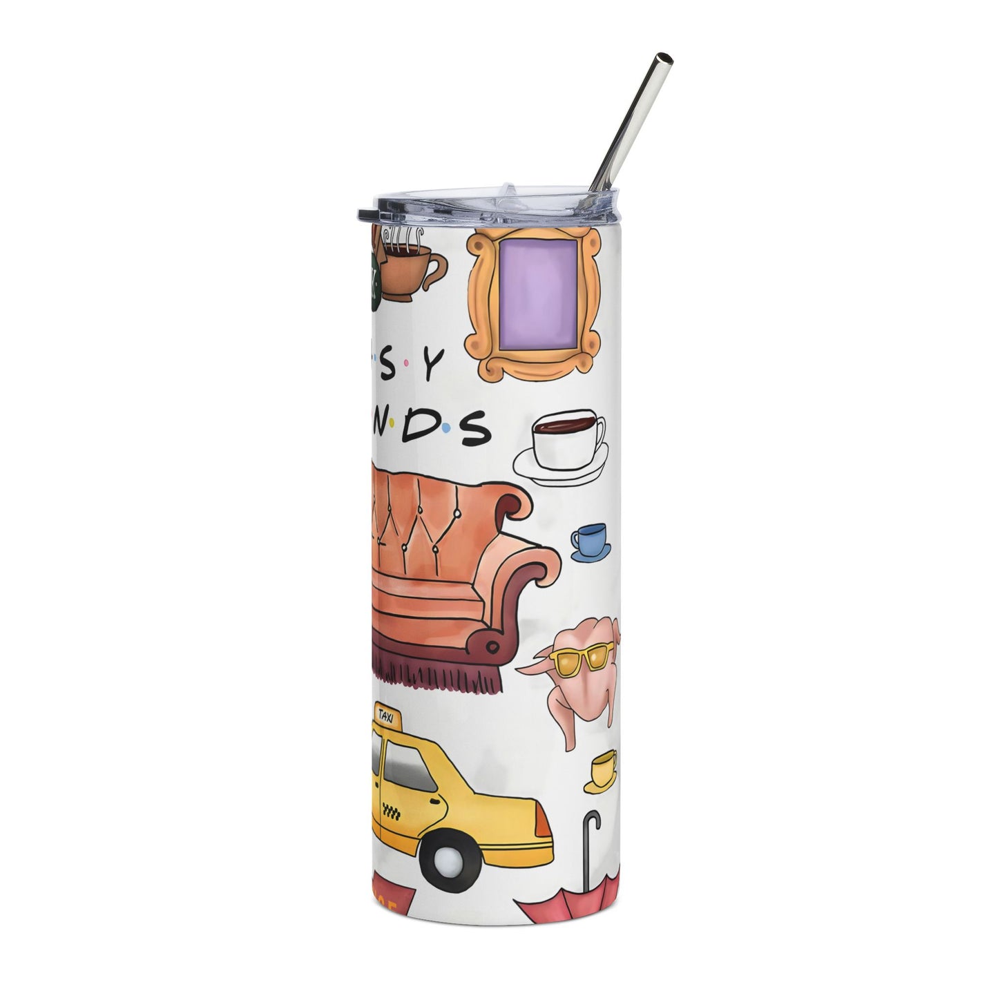 Friends TV-Inspired 20oz Stainless Steel Tumbler — 'Saa-sy Friend' Couch & Icons Travel Mug