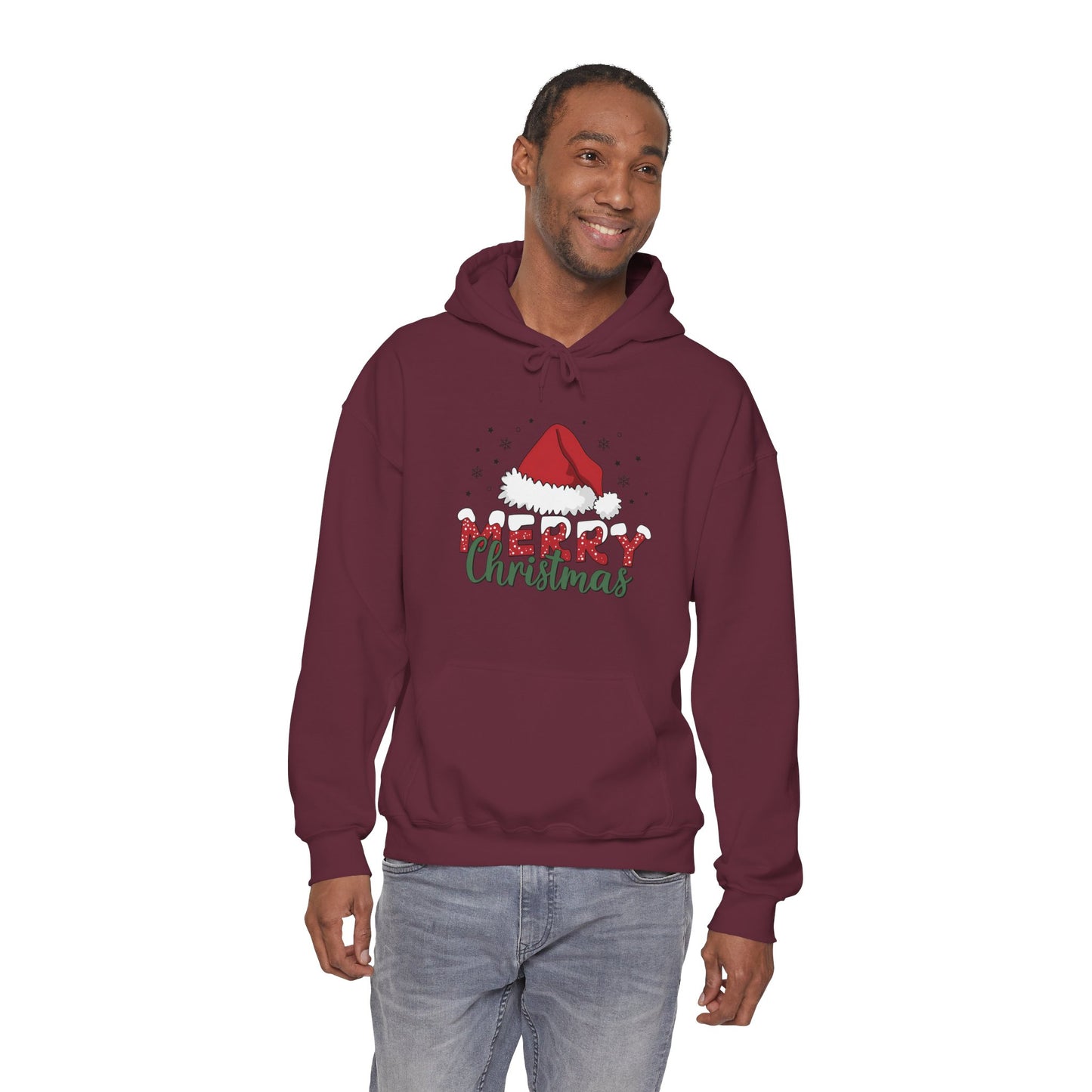 Christmas Hoodie - 'Merry Christmas' Santa Hat Holiday Sweatshirt
