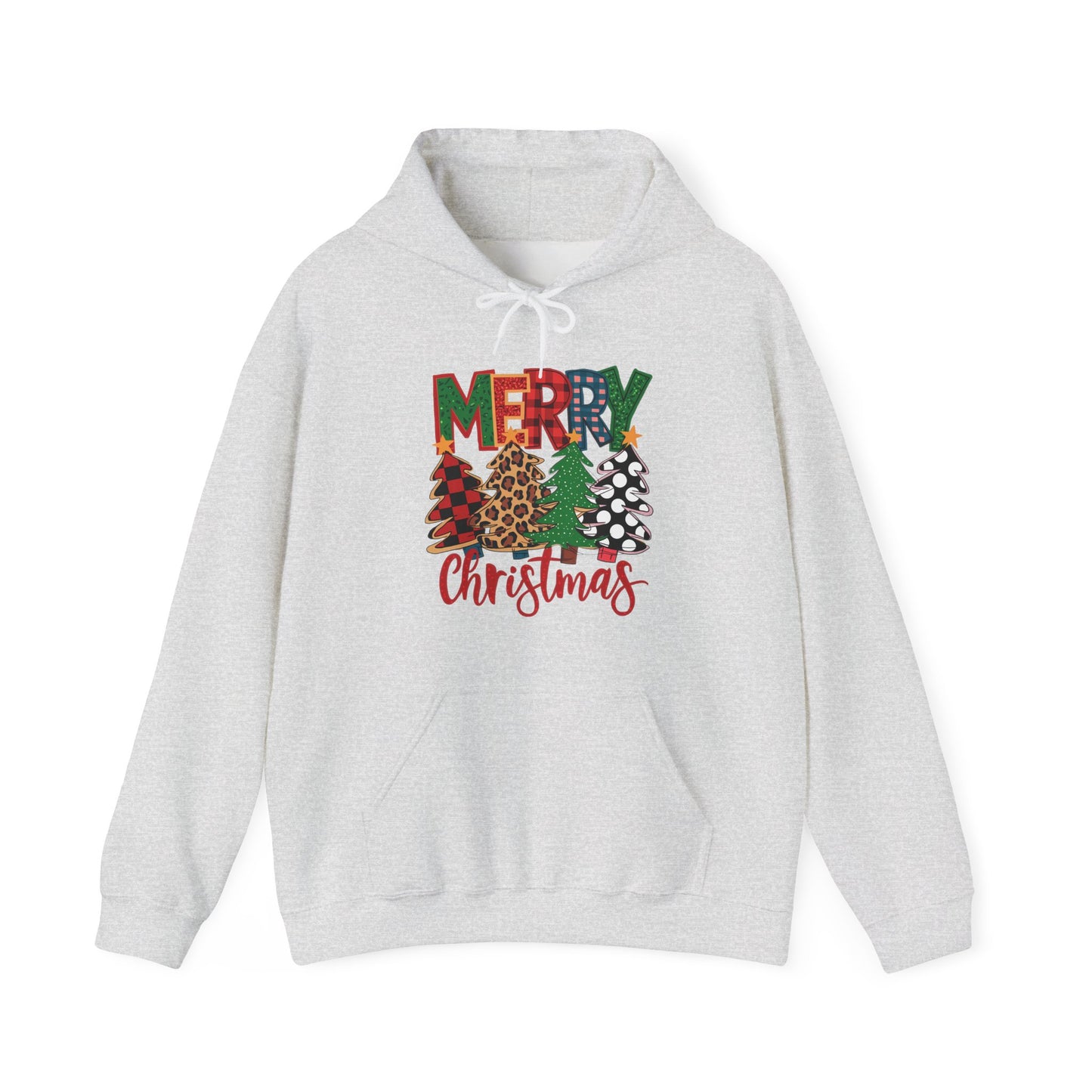 Merry Christmas Pine Tree Hoodie — Festive Buffalo Plaid Holiday Sweatshirt