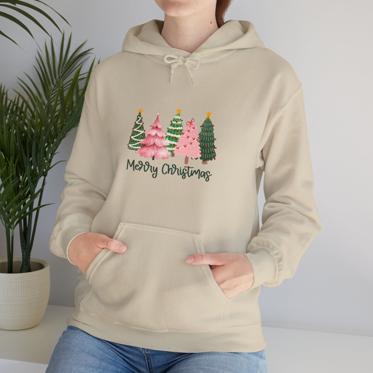 Christmas Tree Cluster Hoodie – "Merry Christmas" Festive Holiday Sweatshirt