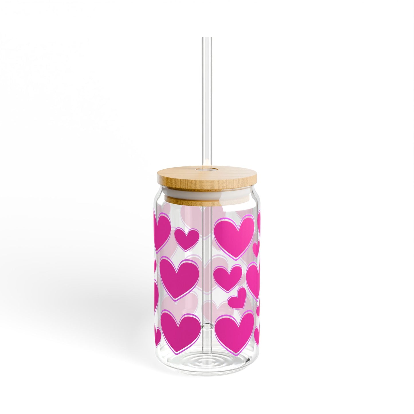 Heart Pattern Sipper Glass 16oz – Pink Love Straw Tumbler