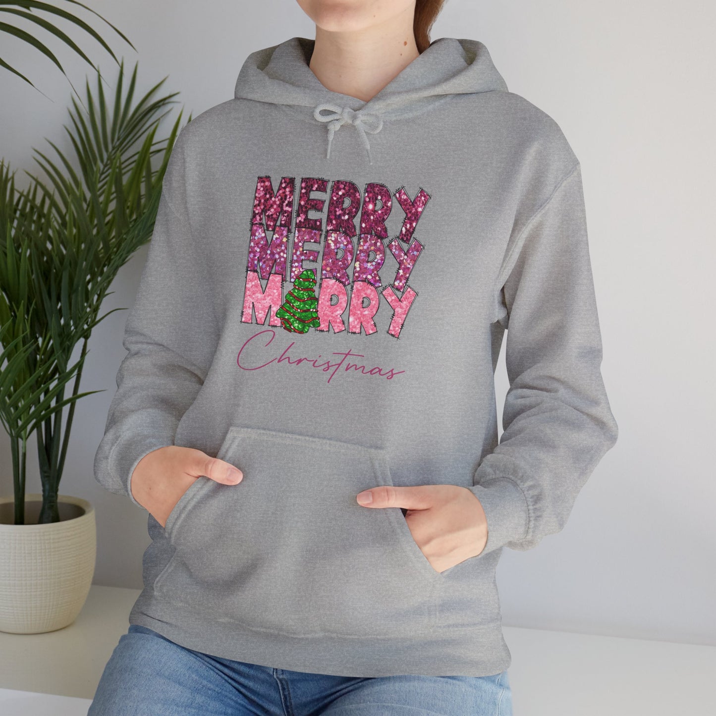 Merry Merry Merry Christmas Hoodie — Festive Floral Holiday Sweatshirt