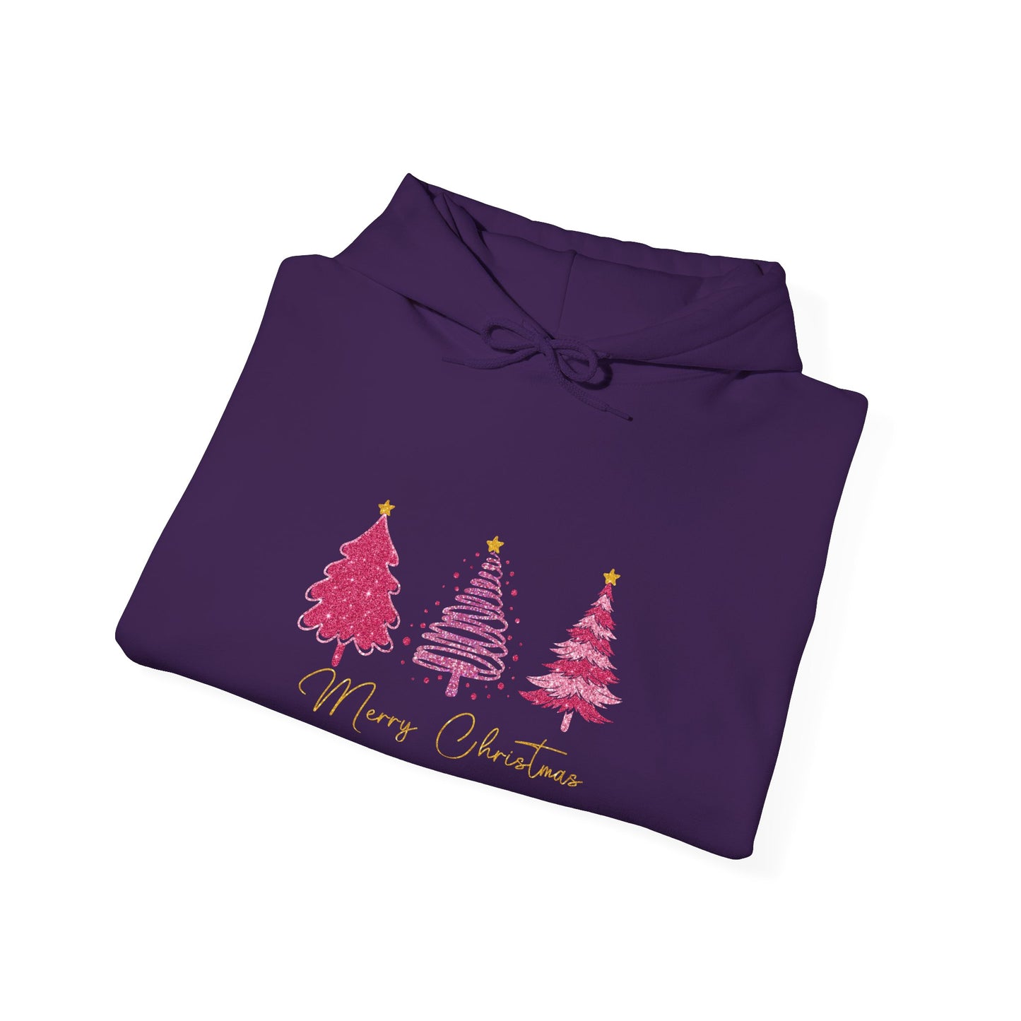 Christmas Pink Tree Hoodie — Merry Christmas Script Holiday Sweatshirt