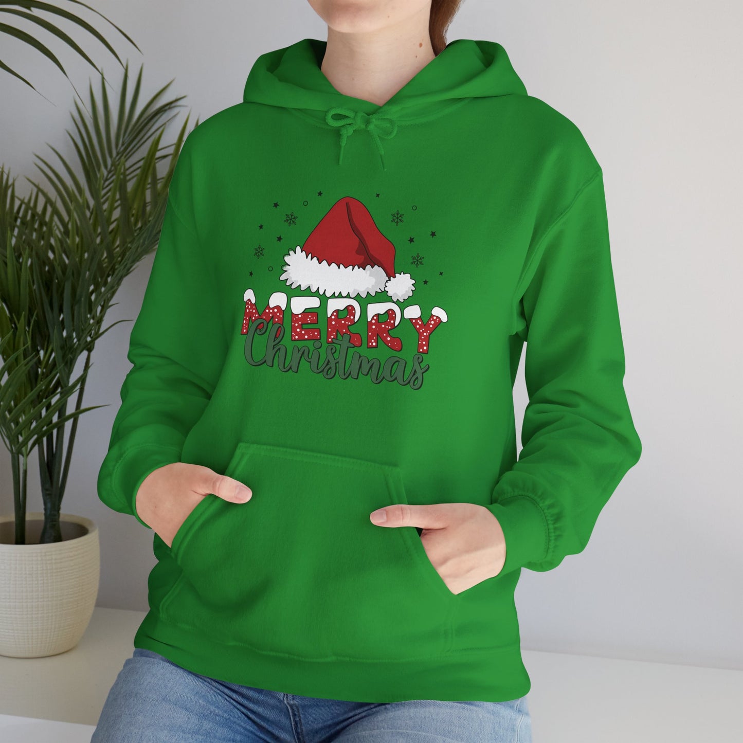 Christmas Hoodie - 'Merry Christmas' Santa Hat Holiday Sweatshirt