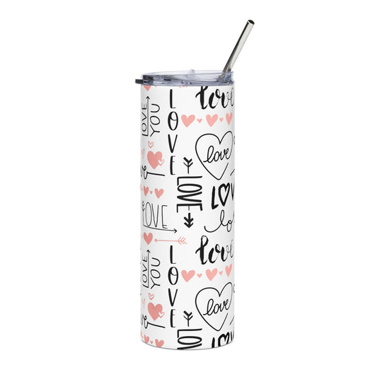 20oz Stainless Tumbler - Handwritten "Love" Hearts Design | Valentine Travel Cup