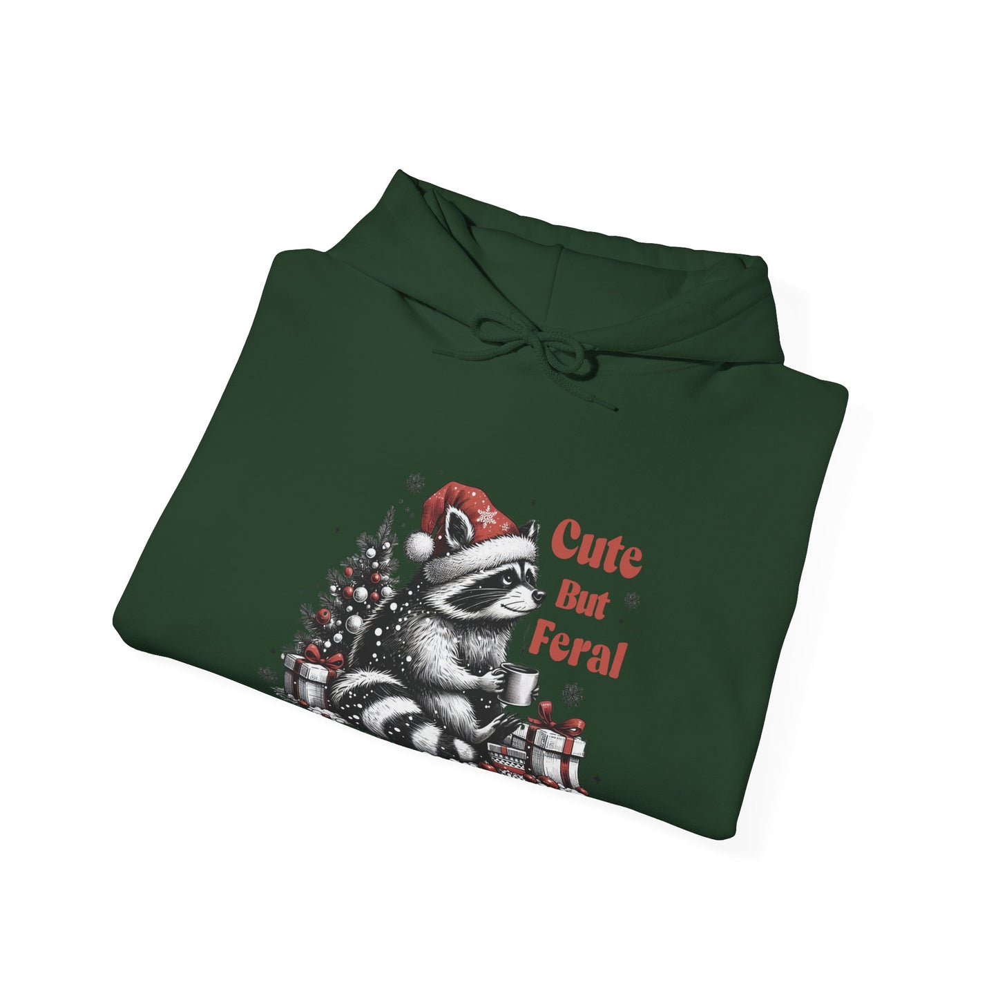 Cute But Feral Raccoon Holiday Hoodie — Christmas Animal Graphic Sweatshirt