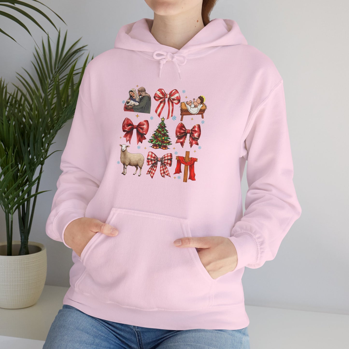 Christmas Bow & Reindeer Hoodie — Festive Holiday Graphic Sweatshirt